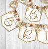 Bride to Be Shower Banner, Realistic Boho Neutral Flowers Floral, Bridal Shower Garland, Gold Letters