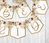 Bride to Be Shower Banner, Realistic Boho Neutral Flowers Floral, Bridal Shower Garland, Gold Letters