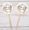 Neutral Wildflowers Wreath Wedding Cupcake Toppers Picks Floral - Personalized - Round Heart Fancy Square - Love is Sweet