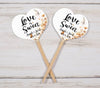 Neutral Wildflowers Wreath Wedding Cupcake Toppers Picks Floral - Personalized - Round Heart Fancy Square - Love is Sweet