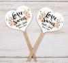Floral Wedding Cupcake Toppers Picks Love is Sweet Peach Blush Neutral Floral - Personalized - Round Heart Fancy Square
