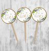 Blue Floral Baby in Bloom Cupcake Toppers, Baby Shower Picks, Oh Baby Girl Boy Twins Floral Gender Neutral, Blue Ivory Flowers