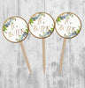 Blue Floral Baby in Bloom Cupcake Toppers, Baby Shower Picks, Oh Baby Girl Boy Twins Floral Gender Neutral, Blue Ivory Flowers