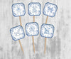Blue Chinoiserie Toile Baby Shower Cupcake Toppers, Baby Shower Picks