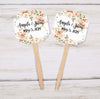 Floral Wedding Cupcake Toppers Picks Love is Sweet Peach Blush Neutral Floral - Personalized - Round Heart Fancy Square