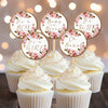 Pink Wild Roses Baby in Bloom Cupcake Toppers, Baby Shower Picks, Oh Baby Girl Boy Twins Floral Gender Neutral, Summer Roses