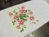 Shabby Pink Roses Table Runner Tablecloth - OOAK - Vintage Style Fringe 19" x 106"