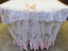 Shabby Pink Roses and Lace Table Runner Tablecloth - OOAK - Vintage Style 37" x 116"