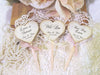 Personalized Wedding Heart Cupcake Toppers - Rustic Vintage Style