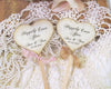 Personalized Wedding Heart Cupcake Toppers - Rustic Vintage Style