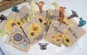 9 Sunflowers Gift Hang Tags with ribbons - Vintage Style Tags - Printed - Happy Birthday Gift Tags Shabby Style Floral