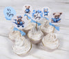 18 It's a Boy Blue Teddy Bear Baby Shower Cupcake Toppers Picks with Blue Ribbons - Set of 18