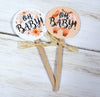 18 Oh Baby! Baby Shower Cupcake Toppers Picks - Peach Gender Neutral - Floral and Polka Dot - Set of 18