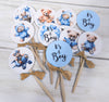 18 It's a Boy Blue Teddy Bear Baby Shower Cupcake Toppers Picks with Brown Ribbons - Set of 18