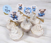 18 It's a Boy Blue Teddy Bear Baby Shower Cupcake Toppers Picks with Brown Ribbons - Set of 18