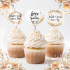 Neutral Wildflowers Wreath Wedding Cupcake Toppers Picks Floral - Personalized - Round Heart Fancy Square - Love is Sweet