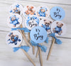 18 It's a Boy Blue Teddy Bear Baby Shower Cupcake Toppers Picks with Blue Ribbons - Set of 18
