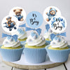 18 It's a Boy Blue Teddy Bear Baby Shower Cupcake Toppers Picks with Blue Ribbons - Set of 18