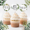 Greenery Leaves Wedding Cupcake Toppers Picks Leaf Botanical Succulent - Personalized - Round Heart Fancy Square - Love is Sweet