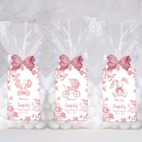 Pink Chinoiserie Toile Baby Shower Favor Tags, Printed Tags Only, Personalized Thank You Tags, Gender Neutral