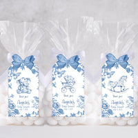 Blue Chinoiserie Toile Baby Shower Favor Tags, Printed Tags Only, Personalized Thank You Tags, Gender Neutral