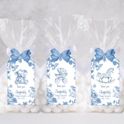 Blue Chinoiserie Toile Baby Shower Favor Tags, Printed Tags Only, Personalized Thank You Tags, Gender Neutral