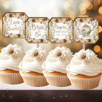 Bridal Shower Boho Neutral Floral Cupcake Toppers, Bridal Shower Picks, Bride to Be, Love is Sweet Tea Party