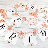 Peach Floral Bride to Be Banner with ribbons, Future Mrs. Bridal Shower Banner, Watercolor Floral Shower Banner Sign