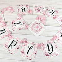 Pink Floral Bride to Be Banner with ribbons, Future Mrs. Bridal Shower Banner, Watercolor Floral Shower Banner Sign