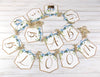 Baby in Bloom Shower Banner, Realistic Blue Ivory Floral, Baby Shower Garland, Gold Letters