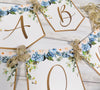 Baby in Bloom Shower Banner, Realistic Blue Ivory Floral, Baby Shower Garland, Gold Letters