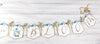 Baby in Bloom Shower Banner, Realistic Blue Ivory Floral, Baby Shower Garland, Gold Letters