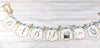 Baby in Bloom Shower Banner, Realistic Blue Ivory Floral, Baby Shower Garland, Gold Letters