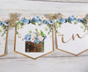 Baby in Bloom Shower Banner, Realistic Blue Ivory Floral, Baby Shower Garland, Gold Letters