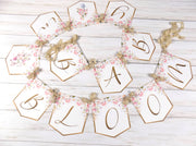 Baby in Bloom Shower Banner, Realistic Pink Blush Ivory Floral, Baby Shower Garland, Gold Letters