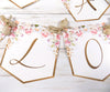 Baby in Bloom Shower Banner, Realistic Pink Blush Ivory Floral, Baby Shower Garland, Gold Letters