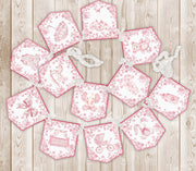Pink Chinoiserie Toile Floral Baby Shower Banner, Baby Shower Garland