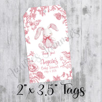 Pink Chinoiserie Toile Baby Shower Favor Tags, Printed Tags Only, Personalized Thank You Tags, Gender Neutral