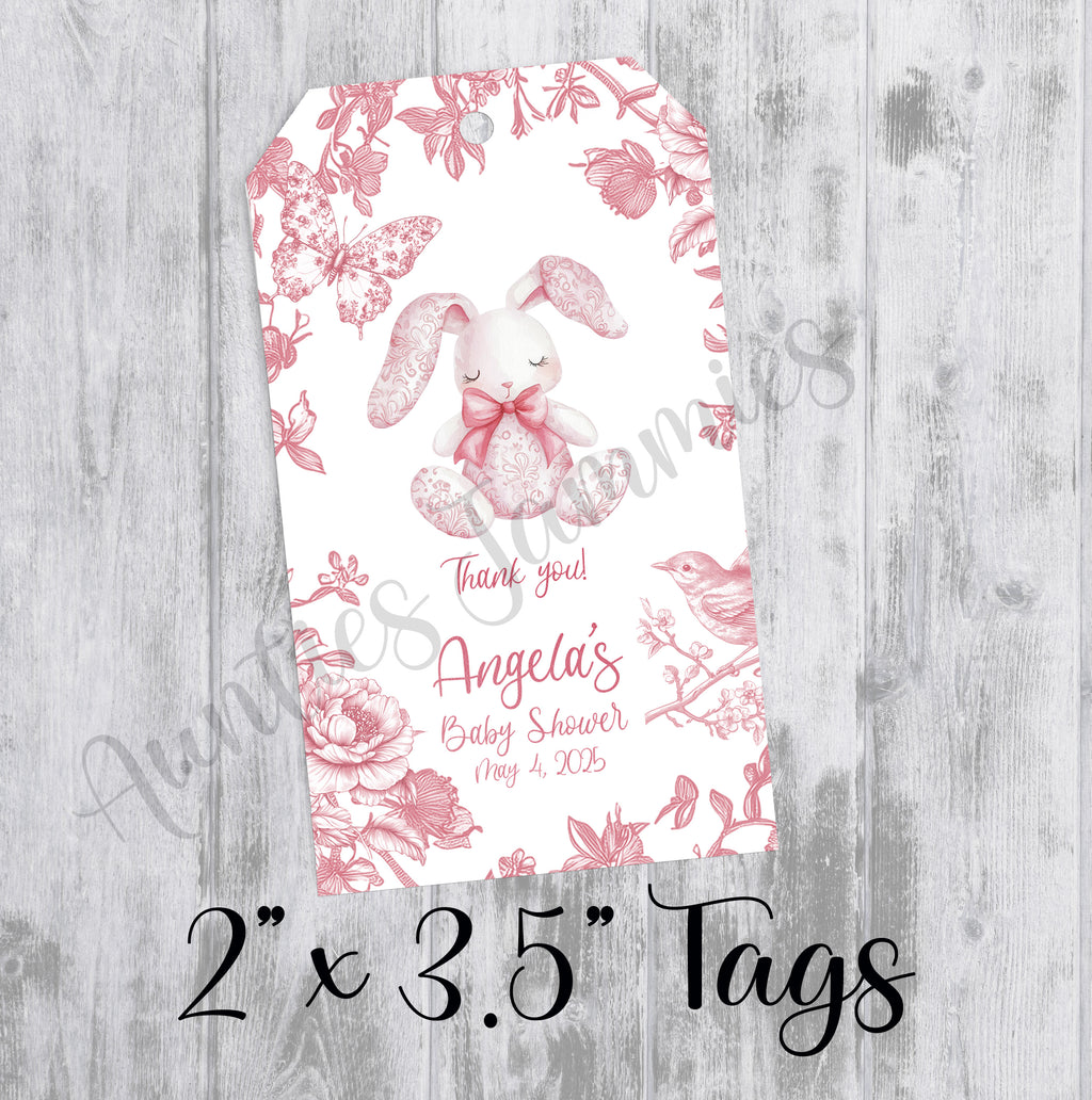 Pink Chinoiserie Toile Baby Shower Favor Tags, Printed Tags Only, Personalized Thank You Tags, Gender Neutral
