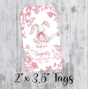 Pink Chinoiserie Toile Baby Shower Favor Tags, Printed Tags Only, Personalized Thank You Tags, Gender Neutral