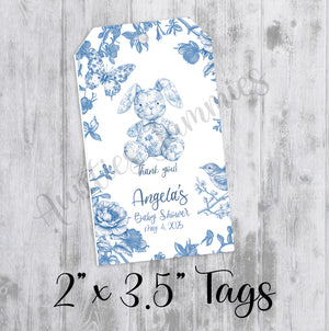 Blue Chinoiserie Toile Baby Shower Favor Tags, Printed Tags Only, Personalized Thank You Tags, Gender Neutral