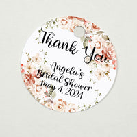 Peach Pink Floral Bridal Shower Thank You Favor Tags, Tags Only, Personalized Gift Tags, Floral Heart Square Round Tags, Boho Shower