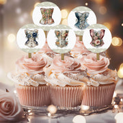 Floral Corset Lingerie Shower Cupcake Toppers, Bachelorette Party Picks, Ooh La La