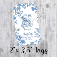 Blue Chinoiserie Toile Baby Shower Favor Tags, Printed Tags Only, Personalized Thank You Tags, Gender Neutral