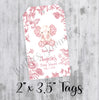 Pink Chinoiserie Toile Baby Shower Favor Tags, Printed Tags Only, Personalized Thank You Tags, Gender Neutral