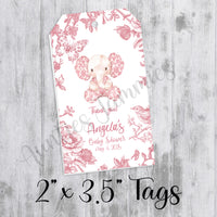 Pink Chinoiserie Toile Baby Shower Favor Tags, Printed Tags Only, Personalized Thank You Tags, Gender Neutral