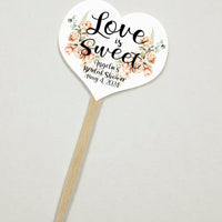 Peach Floral Bridal Shower Cupcake Toppers Picks Floral - Personalized - Round Heart Fancy Square - Love is Sweet