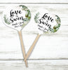 Greenery Leaves Wedding Cupcake Toppers Picks Leaf Botanical Succulent - Personalized - Round Heart Fancy Square - Love is Sweet