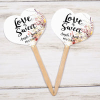 Wildflowers Wedding Cupcake Toppers Picks Floral - Love is Sweet Personalized - Round Heart Fancy Square