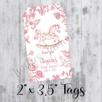 Pink Chinoiserie Toile Baby Shower Favor Tags, Printed Tags Only, Personalized Thank You Tags, Gender Neutral